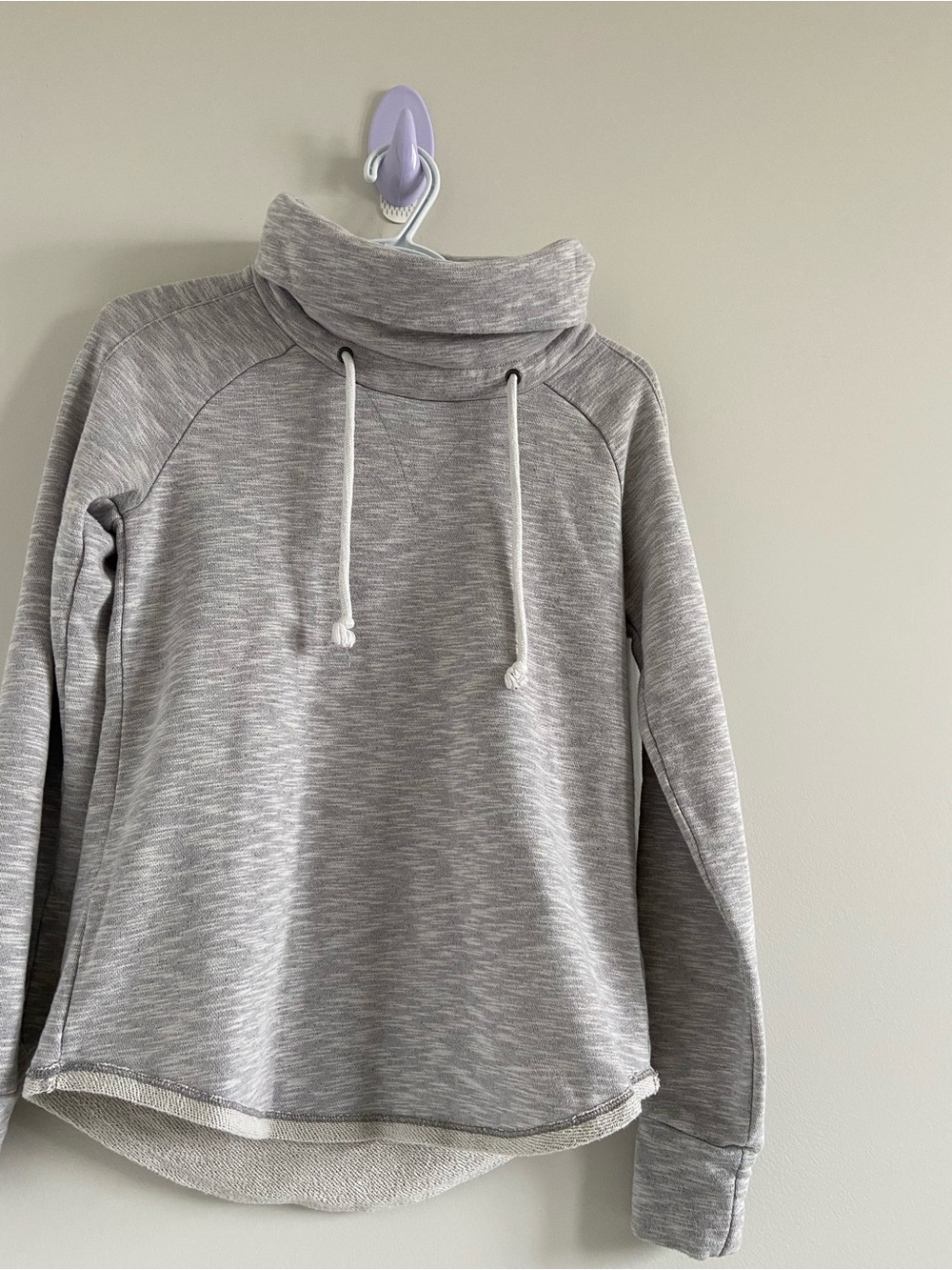 GAP Heather Light Gray Cowl Neck Drawstring Sweater